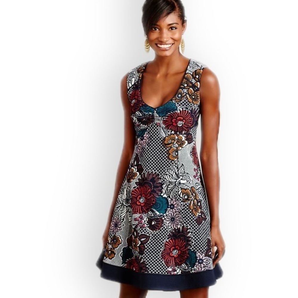 Maeve Cotton Sleeveless Floral Tapestry Multicolor Knit Dress Womens Size XL